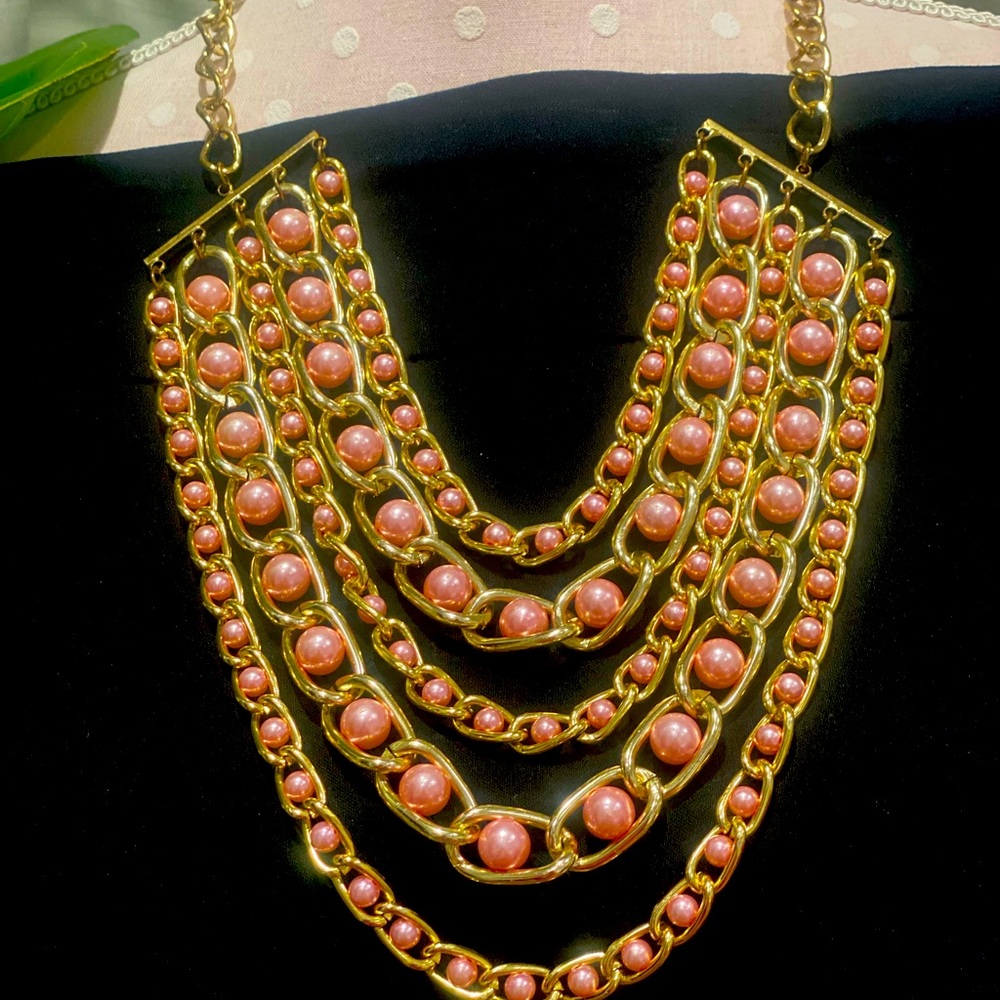 Gold with baby pink pearls